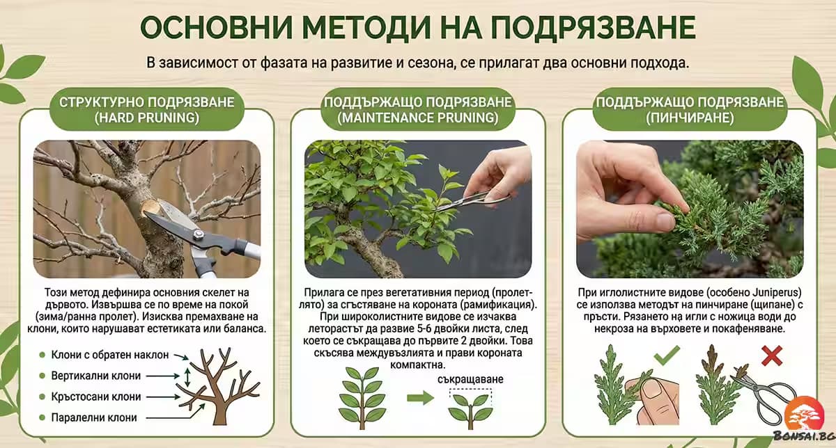 Основни методи за подрязване и обезлистване