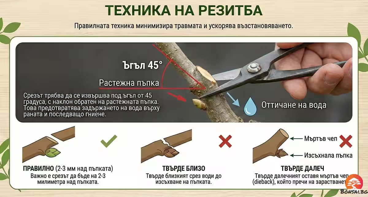 Техника за подрязване на бонсай дръвче