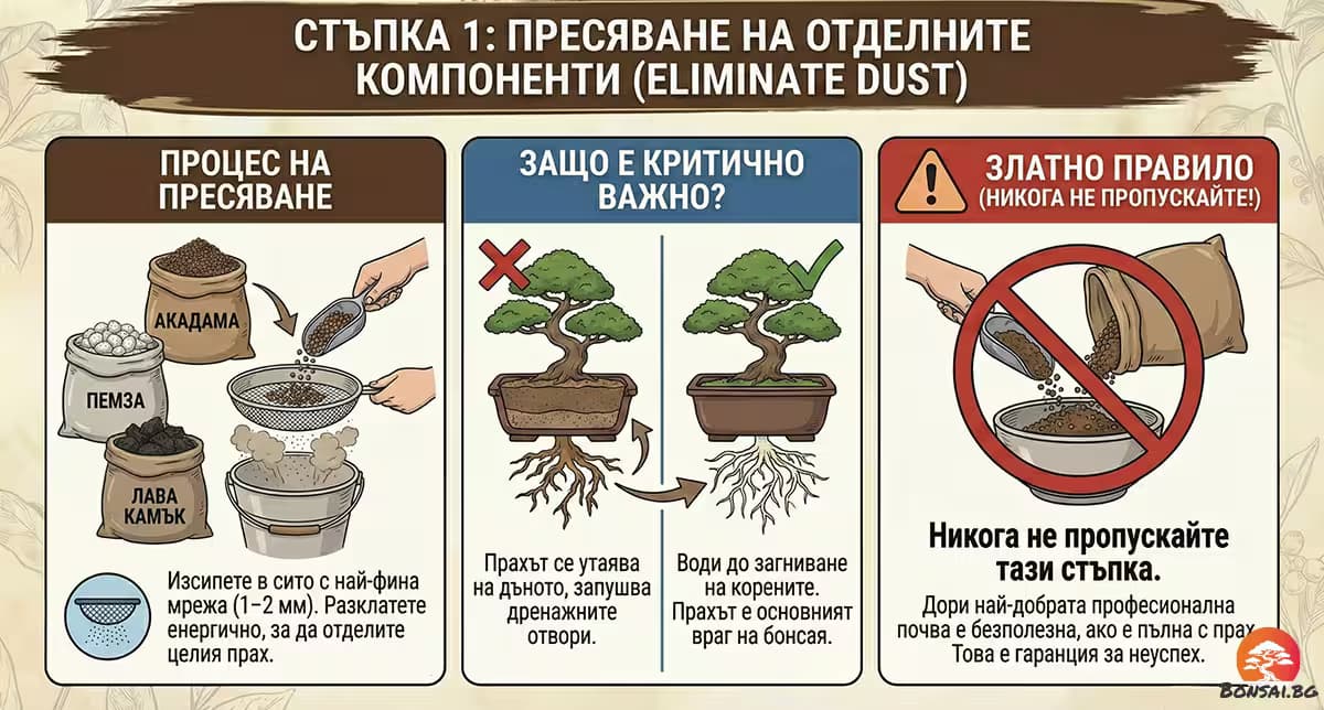 Пресяване на отделните субстрати