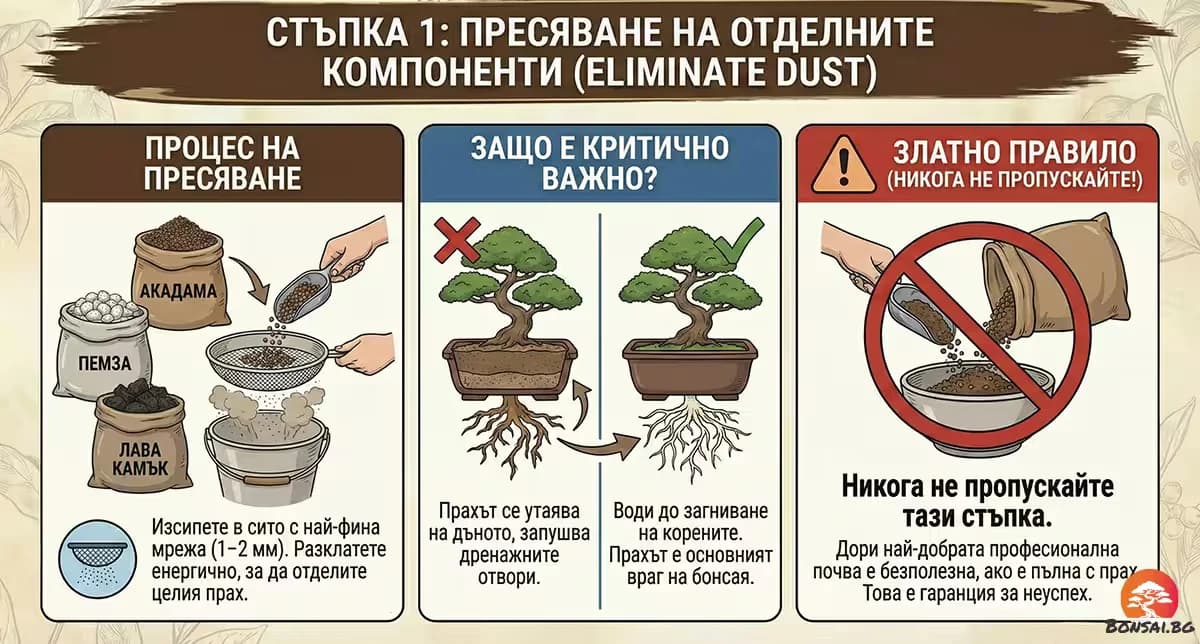 Пресяване на отделните субстрати