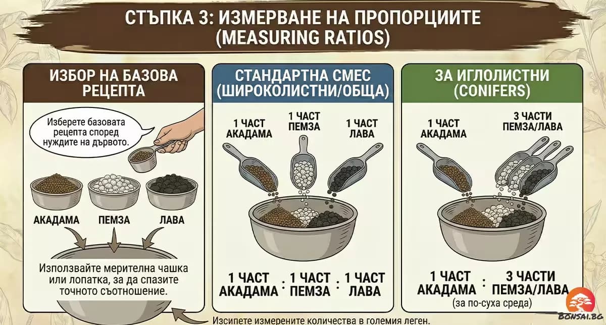 Измерване на пропорциите на за бонсай сместа