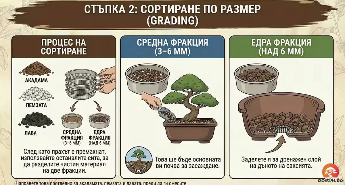 Сортиране на бонсай почви