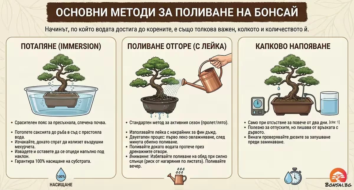 Методи за поливане на бонсай