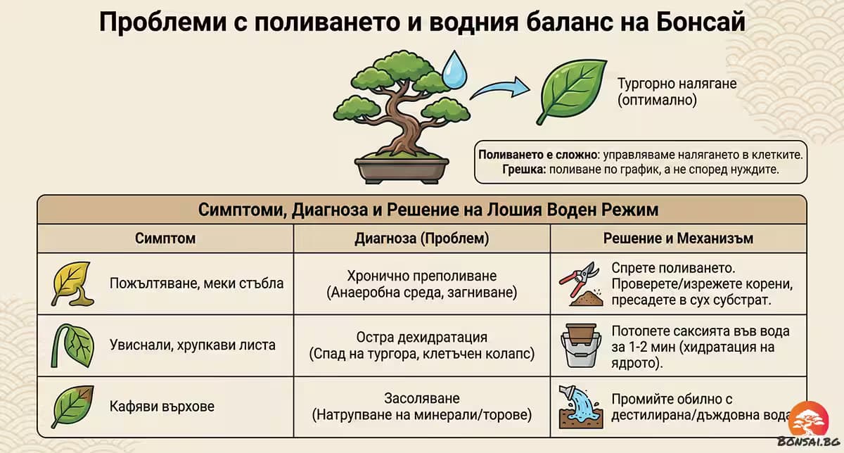 Проблеми при неправилно поливане на бонсай