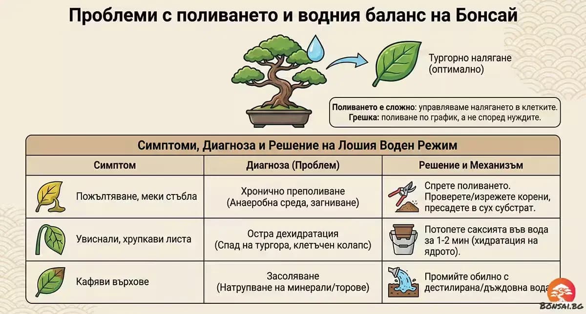 Проблеми при неправилно поливане на бонсай