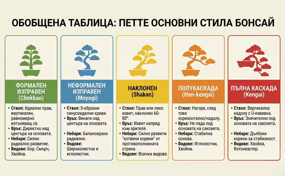 5-те основни стила в бонсай изкуството