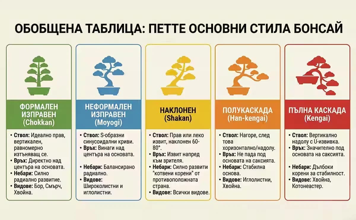 5-те основни стила в бонсай изкуството