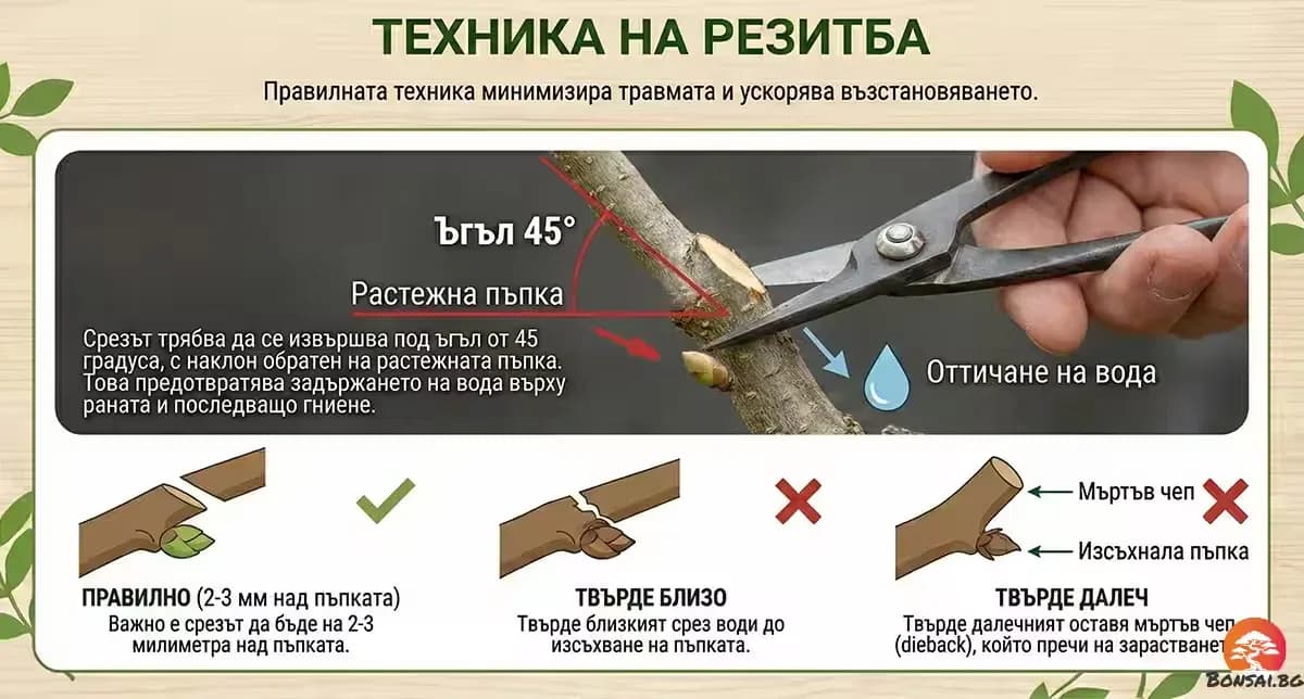 Техника за подрязване на бонсай дръвче