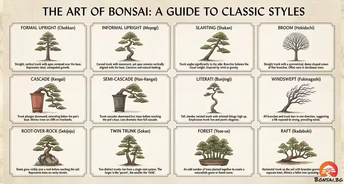 Основни дизайн стилове на бонсай