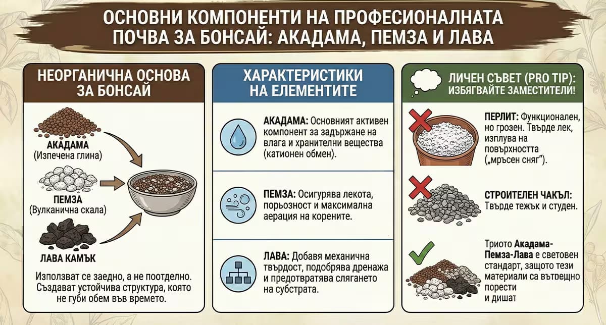 Основни компоненти на професионалната почва за бонсай