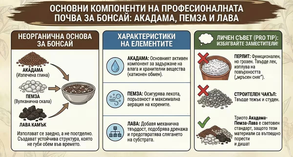 Основни компоненти на професионалната почва за бонсай