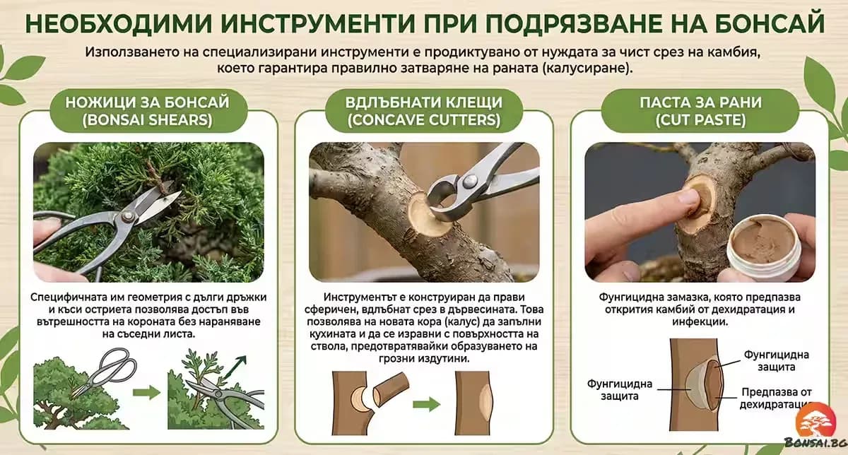 Инструменти за подрязване на бонсай