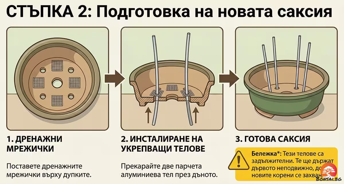 Подготовка на новата саксия за пресаждане