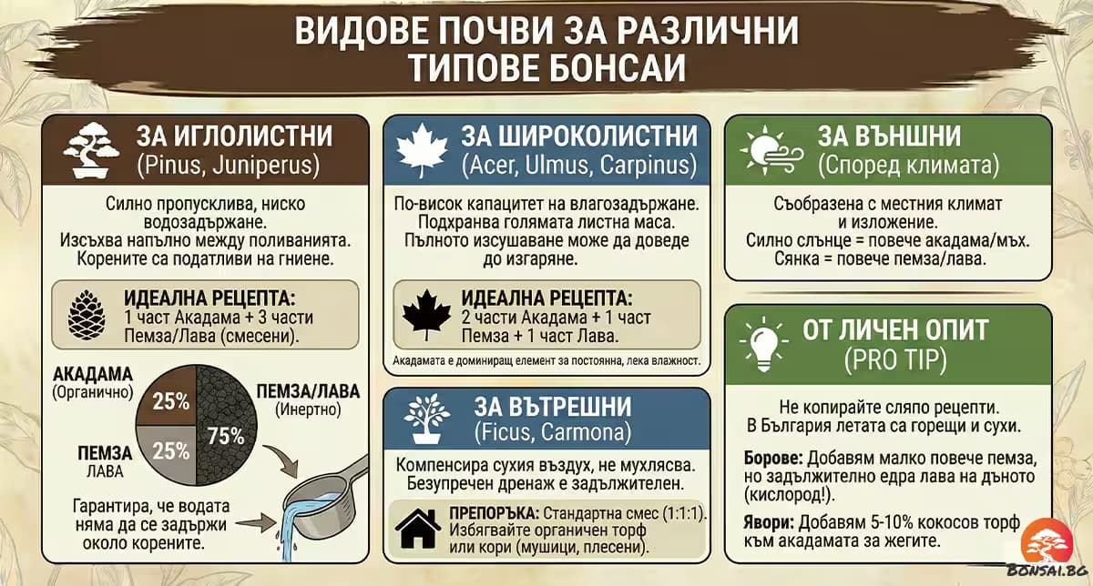 Видове почви за различни типове бонсаи