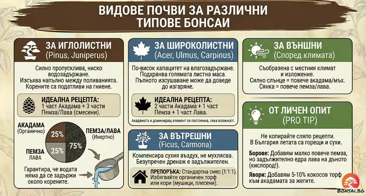 Видове почви за различни типове бонсаи