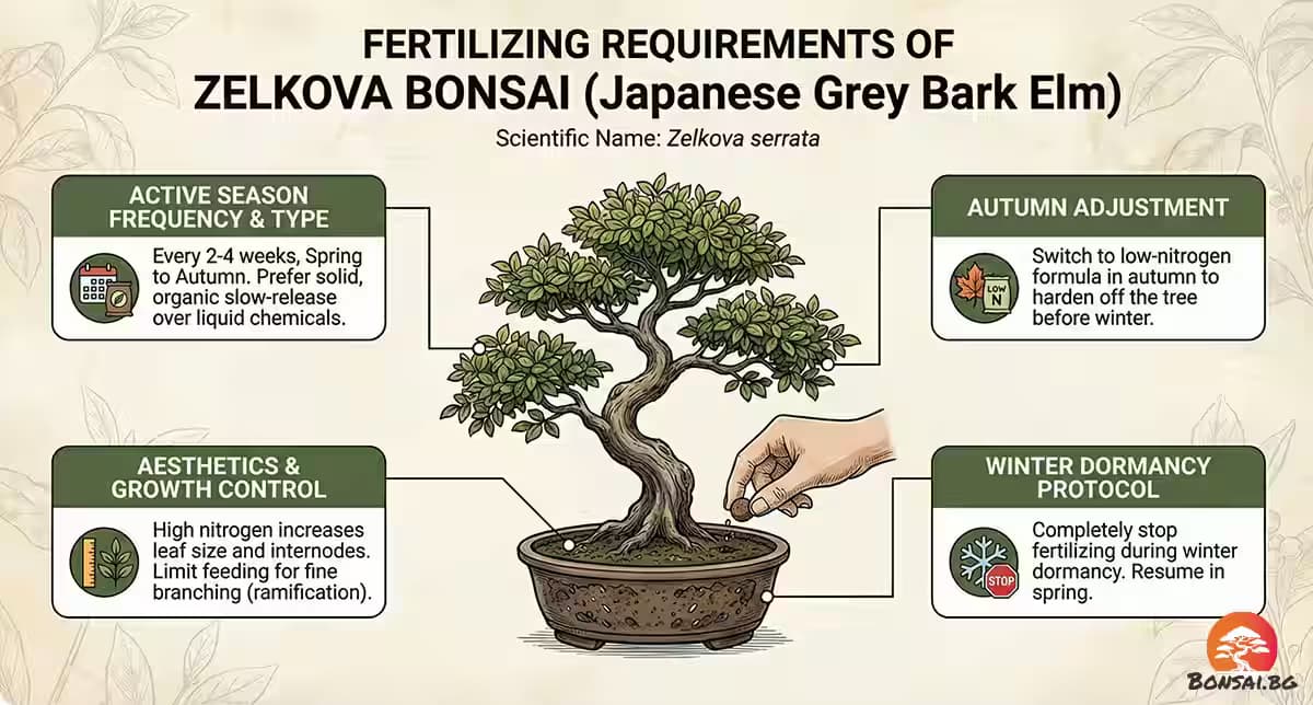 Изискванията за подхранване на бонсай Зелкова