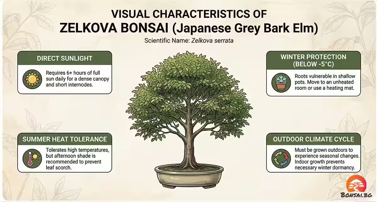 Зелкова бонзай: Японски бряст. Изискванията за светлина, температура и климат